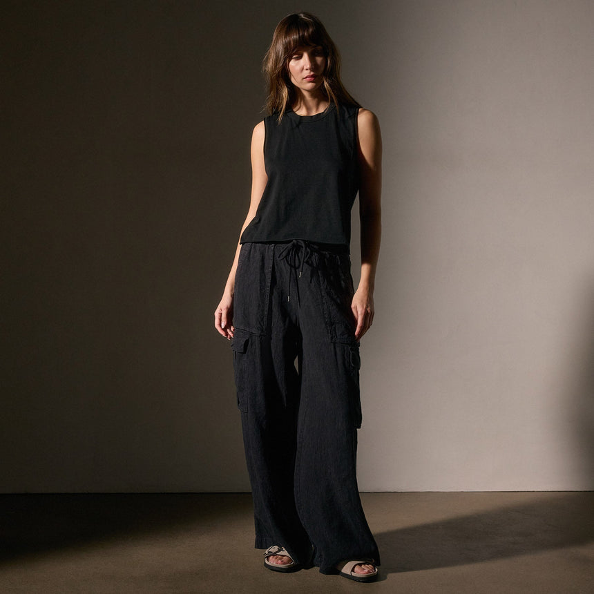 Cotton Linen Silk Shell Top in Black | James Perse Los Angeles