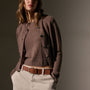 Cashmere Jewel Neck Cardigan in Brown Stone | James Perse Los Angeles