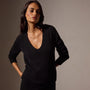 Soft Featherweight Cashmere Deep V Sweater in Black | James Perse Los Angeles