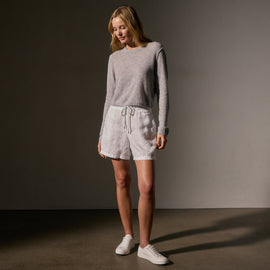 Soft Featherweight Cashmere Cropped Sweater in Light Beige in Light Heather Grey | James Perse Los Angeles