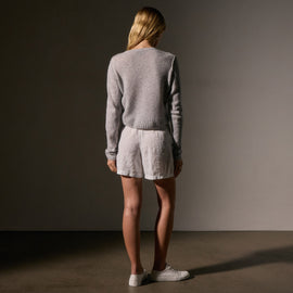 Soft Featherweight Cashmere Cropped Sweater in Light Beige in Light Heather Grey | James Perse Los Angeles