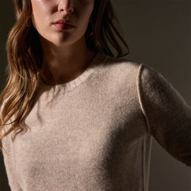 Soft Featherweight Cashmere Cropped Sweater in Light Beige | James Perse Los Angeles