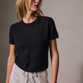 Soft Featherweight Cashmere Short Sleeve in Black | James Perse Los Angeles