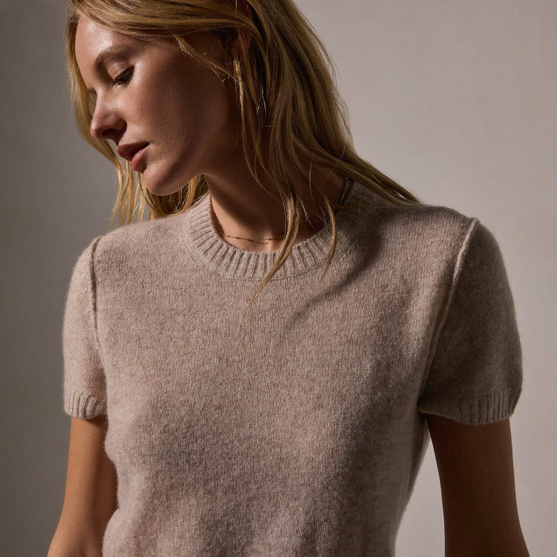 Soft Featherweight Cashmere Short Sleeve in Light Beige | James Perse Los Angeles