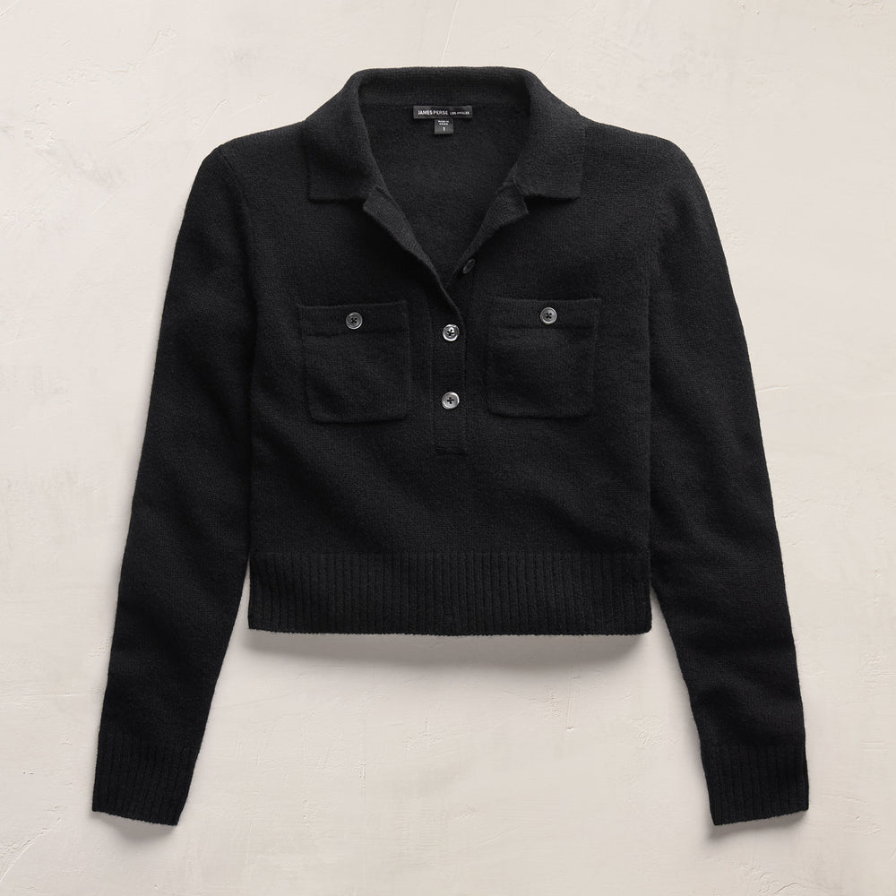 Open Knit Cashmere Polo in Black | James Perse Los Angeles FLAT