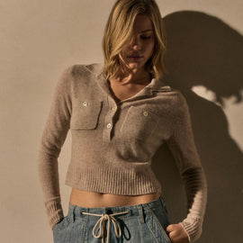 Open Knit Cashmere Polo in Light Beige | James Perse Los Angeles