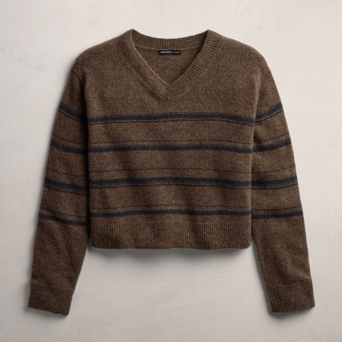 Cashmere V Neck Stripe Sweater - Brown Multi Stripe