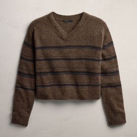 Cashmere V Neck Stripe Sweater - Brown Multi Stripe