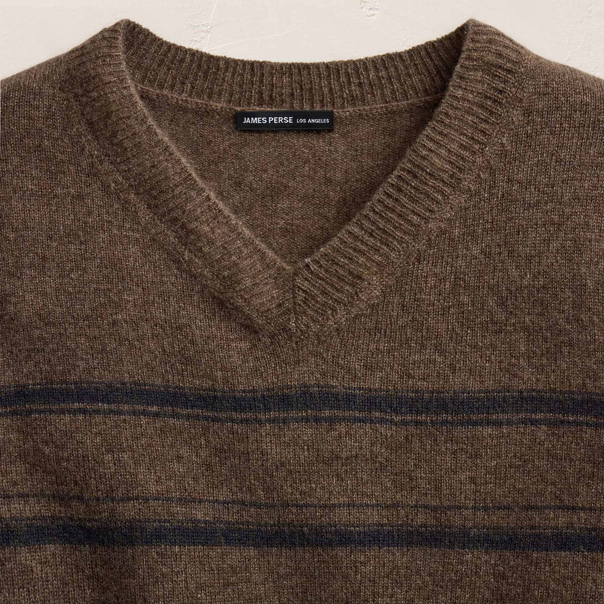 Cashmere V Neck Stripe Sweater - Brown Multi Stripe