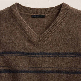 Cashmere V Neck Stripe Sweater - Brown Multi Stripe