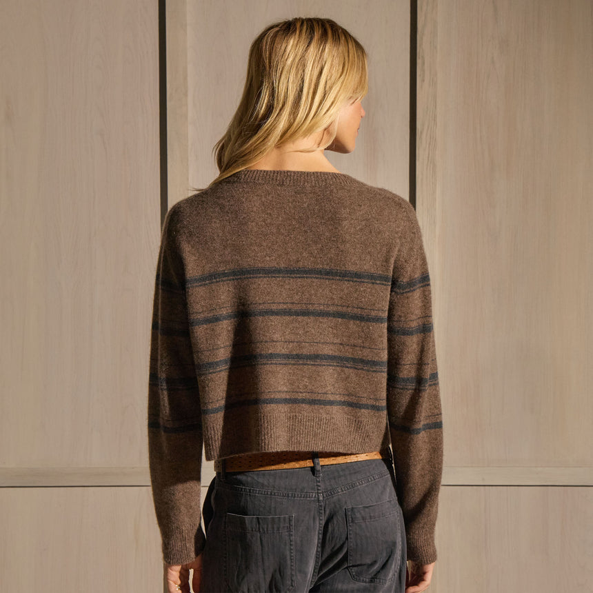 Cashmere V Neck Stripe Sweater - Brown Multi Stripe | James Perse Los Angeles