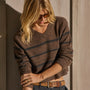 Cashmere V Neck Stripe Sweater - Brown Multi Stripe | James Perse Los Angeles