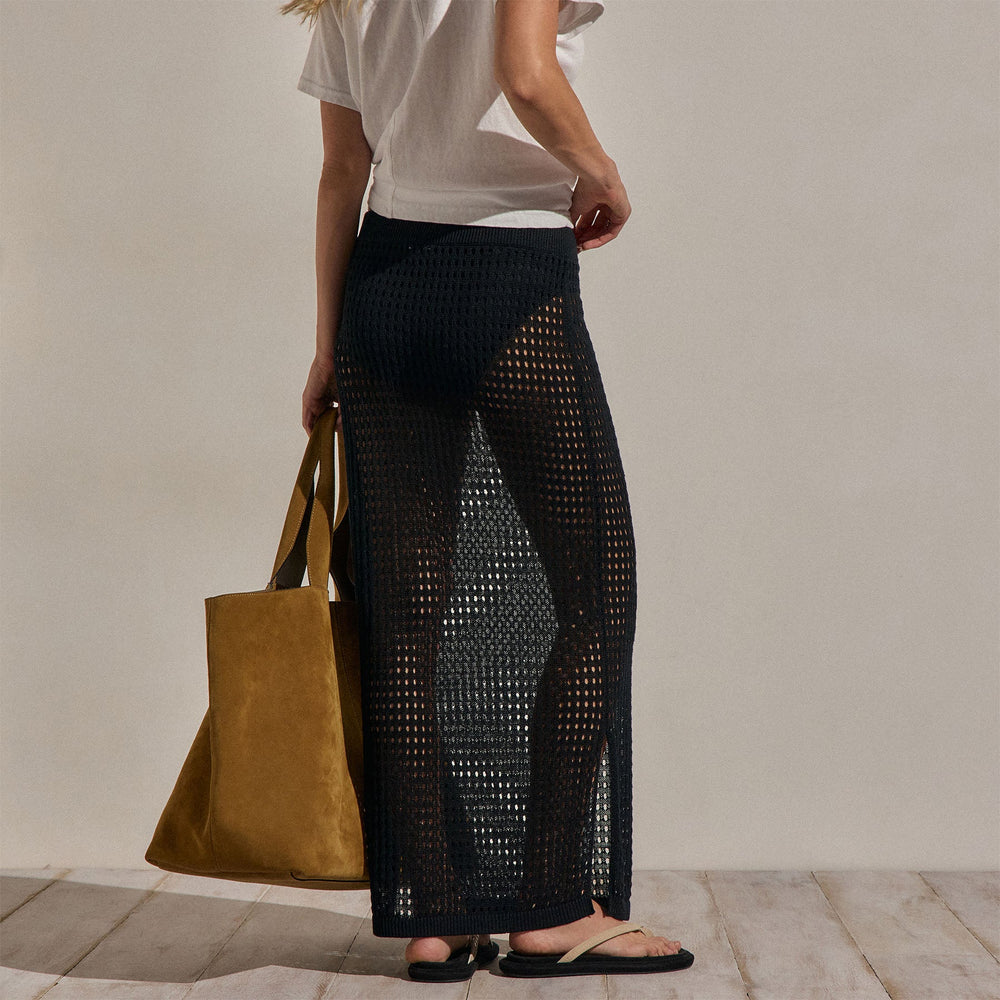 Linen Open Knit Midi Skirt in Black | James Perse Los Angeles