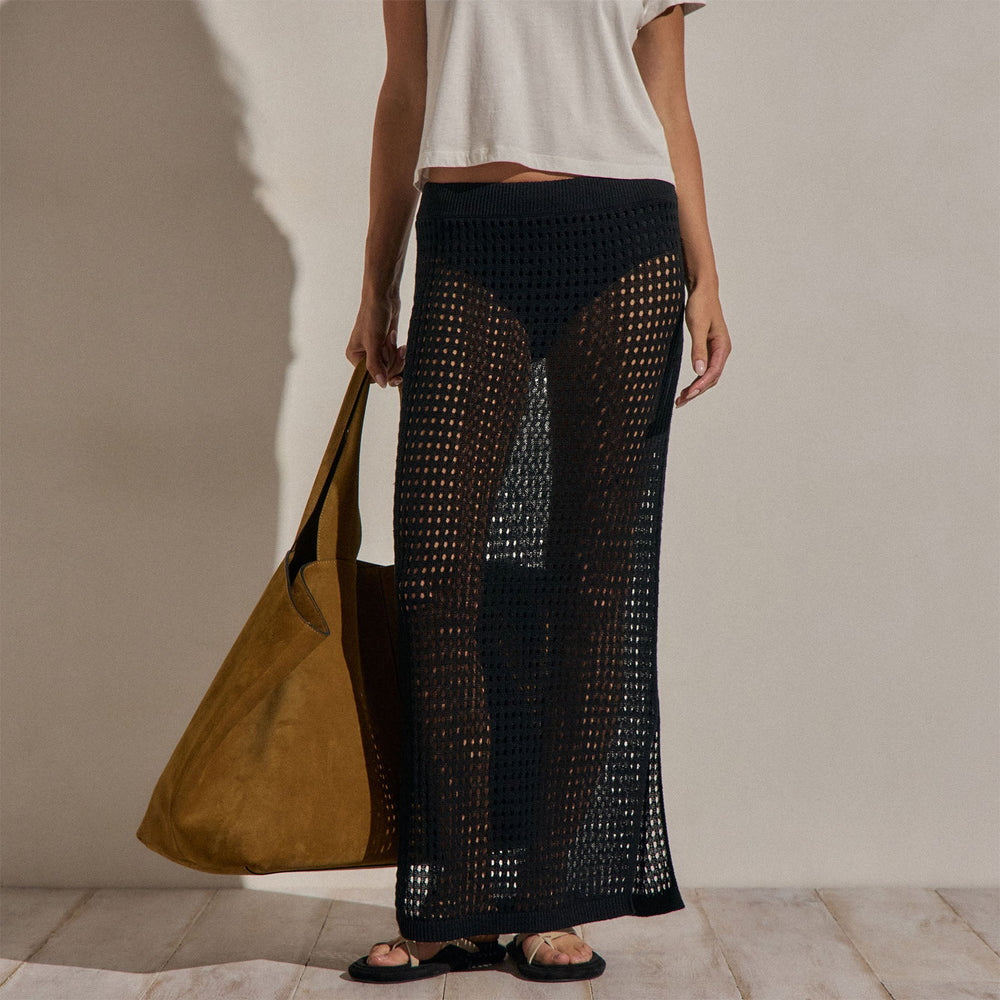 Linen Open Knit Midi Skirt in Black | James Perse Los Angeles