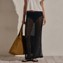 Linen Open Knit Midi Skirt in Black | James Perse Los Angeles
