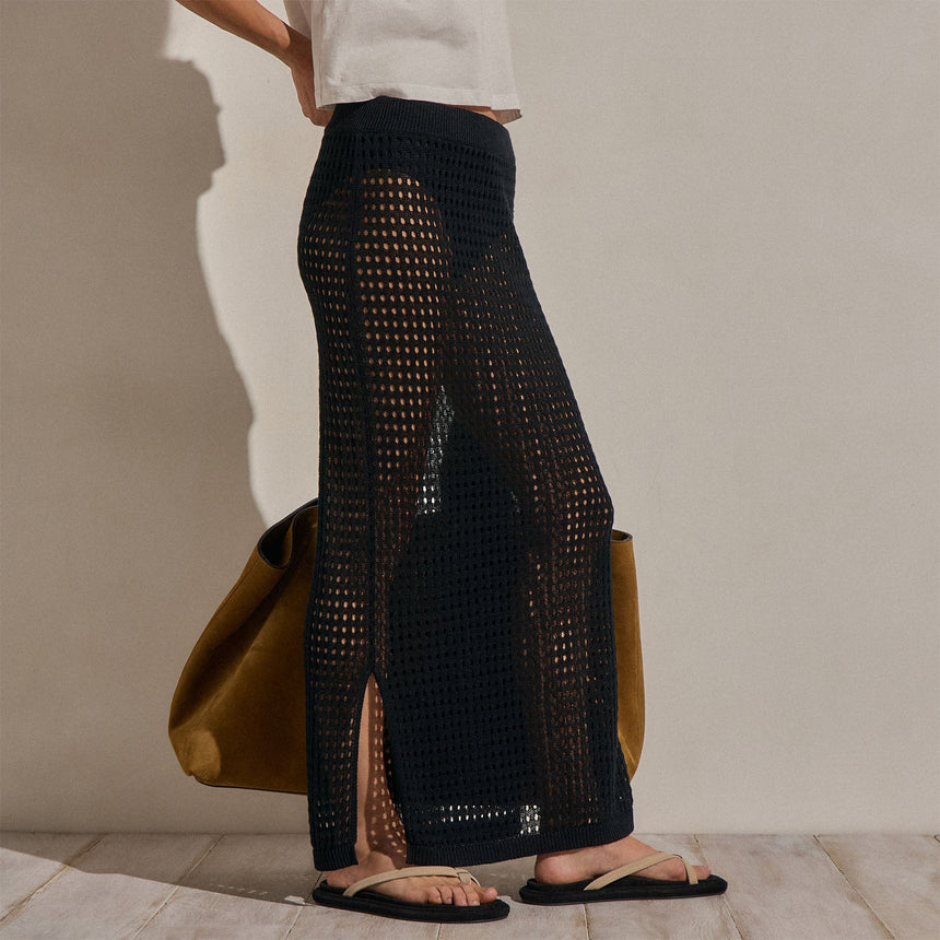 Linen Open Knit Midi Skirt in Black | James Perse Los Angeles