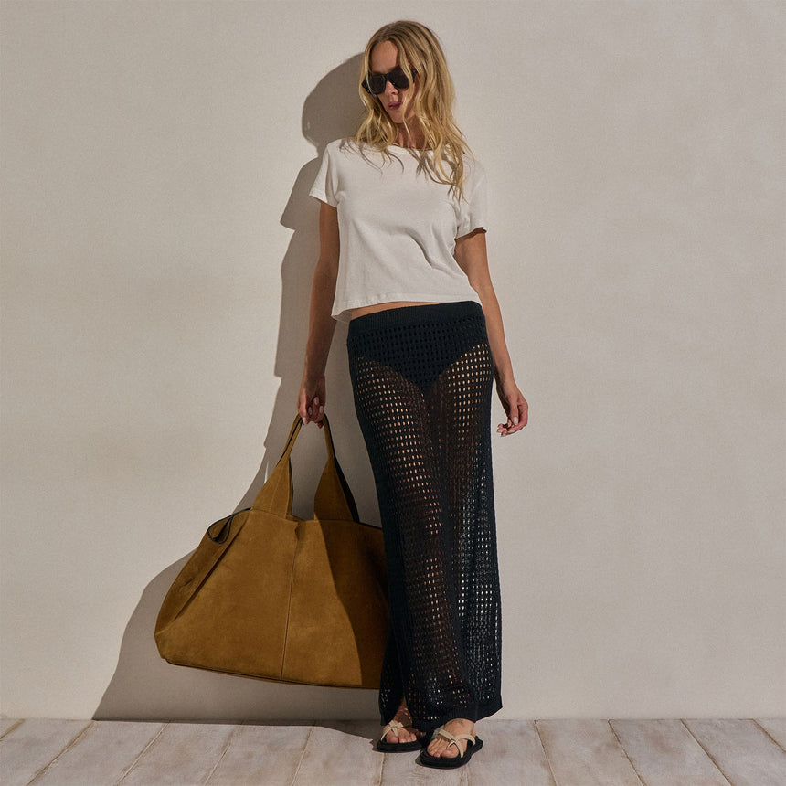 Linen Open Knit Midi Skirt in Black | James Perse Los Angeles