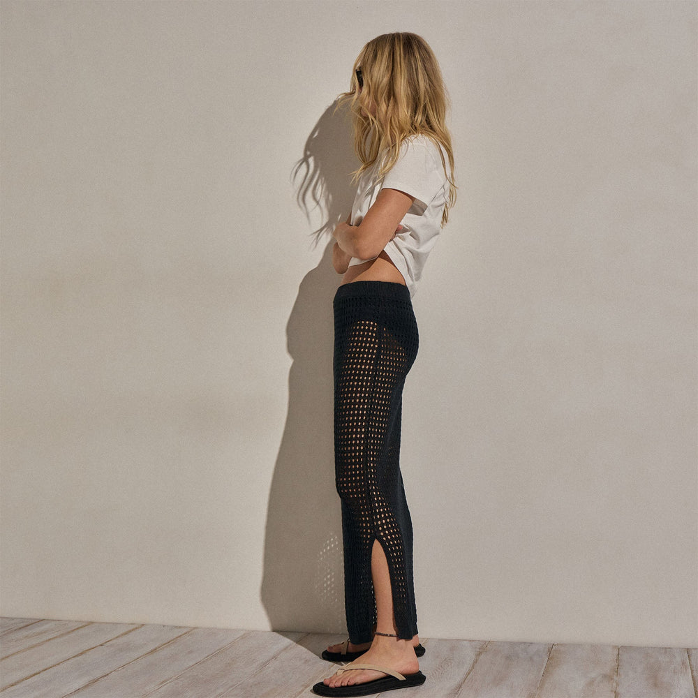 Linen Open Knit Midi Skirt in Black | James Perse Los Angeles