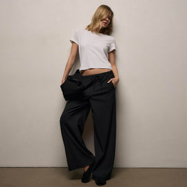 Stretch Wool Wide Leg in Black | James Perse Los Angeles