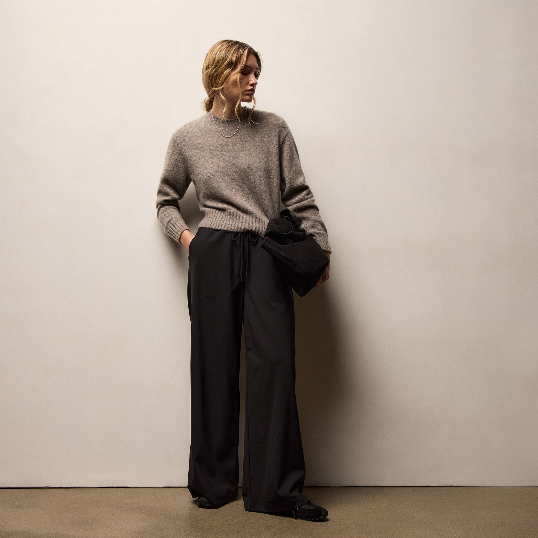 Stretch Wool Wide Leg