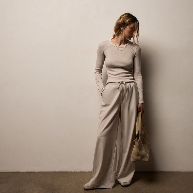 Stretch Wool Wide Leg in Flax | James Perse Los Angeles