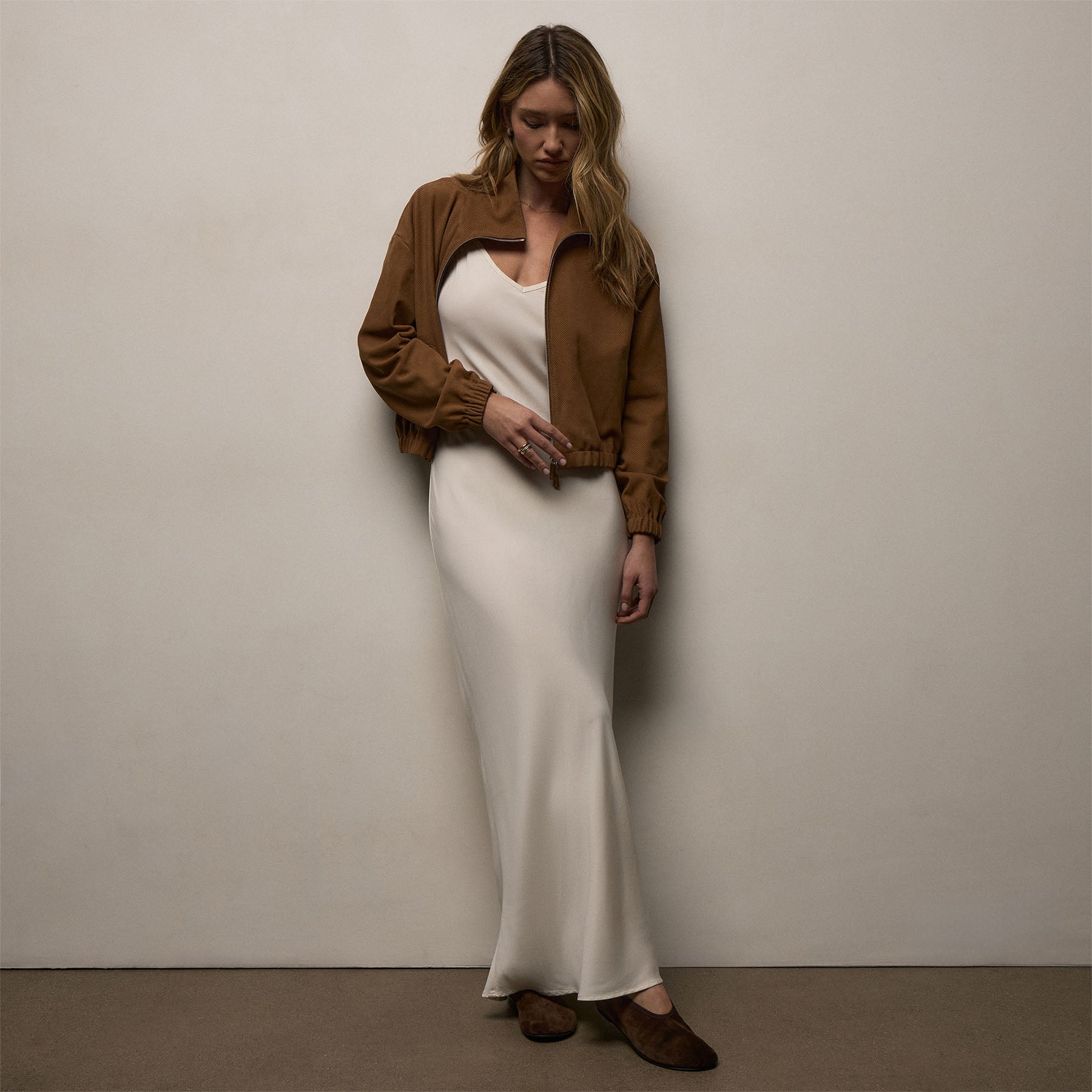 Perforated Suede Blouson Jacket in Gingerbread | James Perse Los Angeles