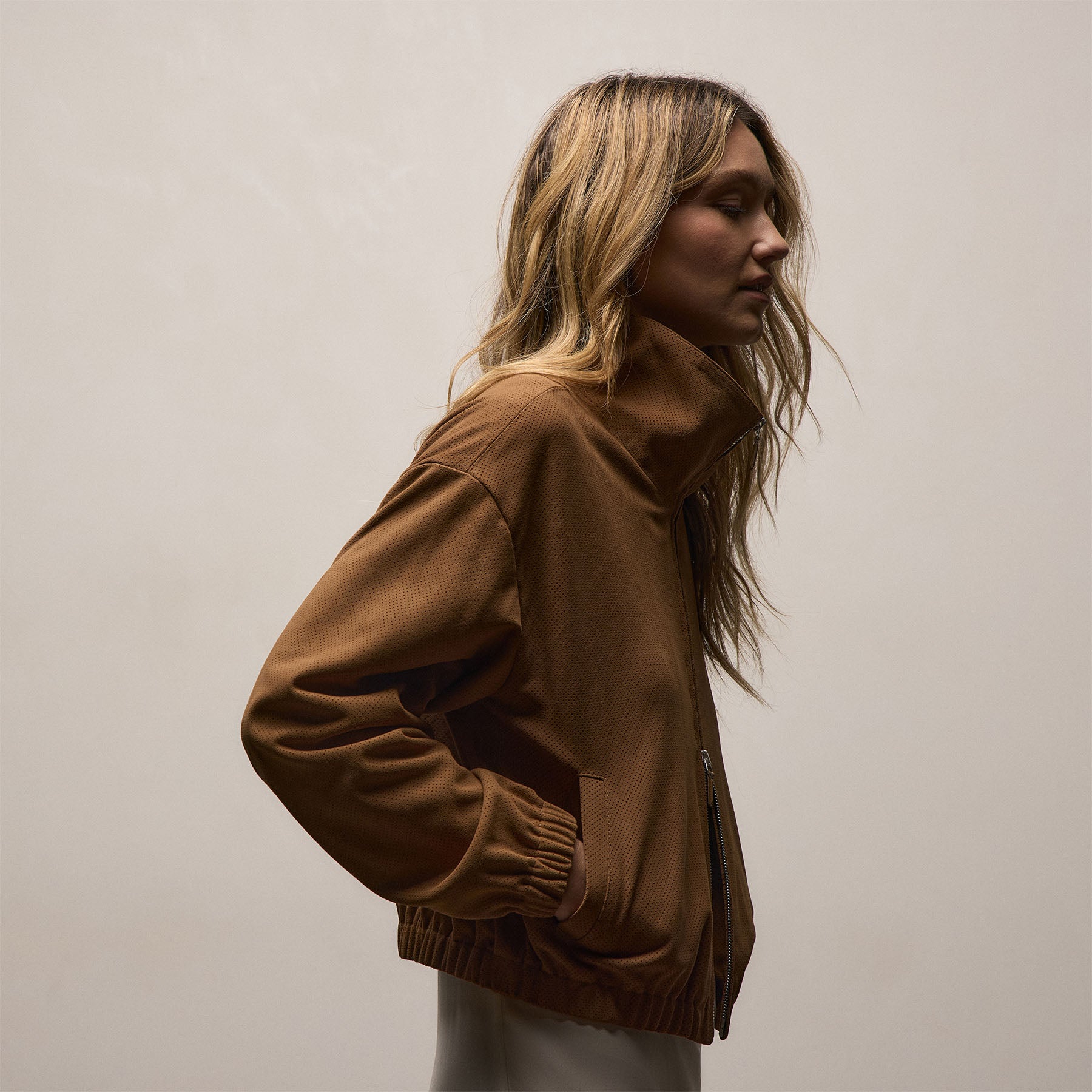 Perforated Suede Blouson Jacket - Gingerbread | James Perse Los