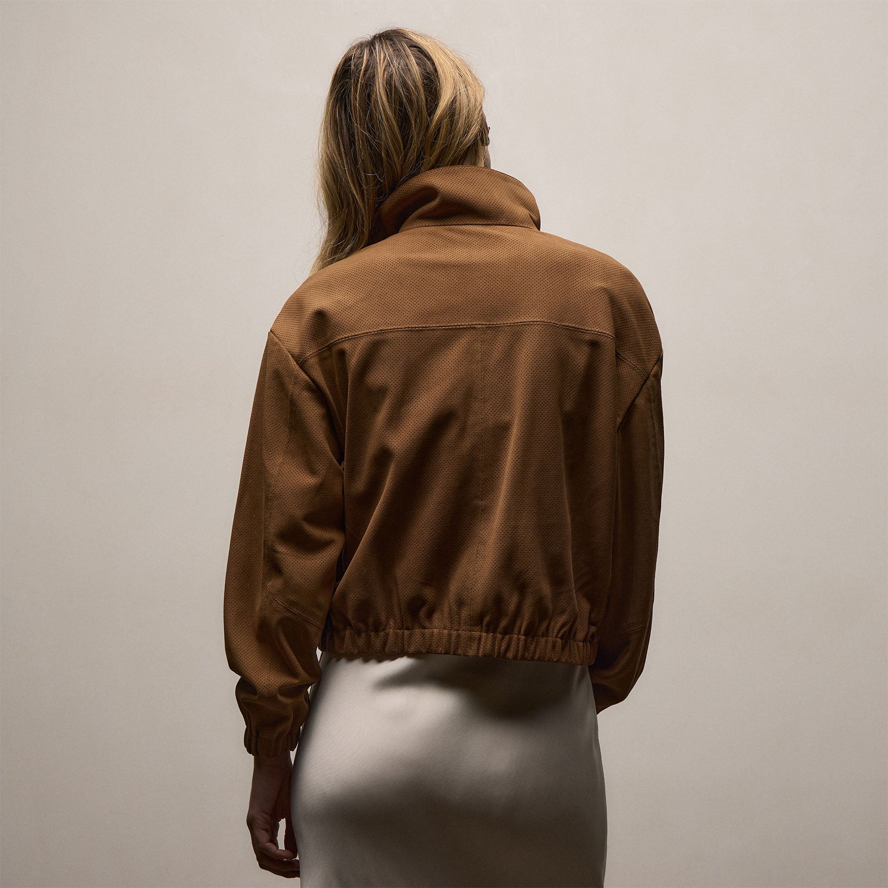 Perforated Suede Blouson Jacket in Gingerbread | James Perse Los Angeles