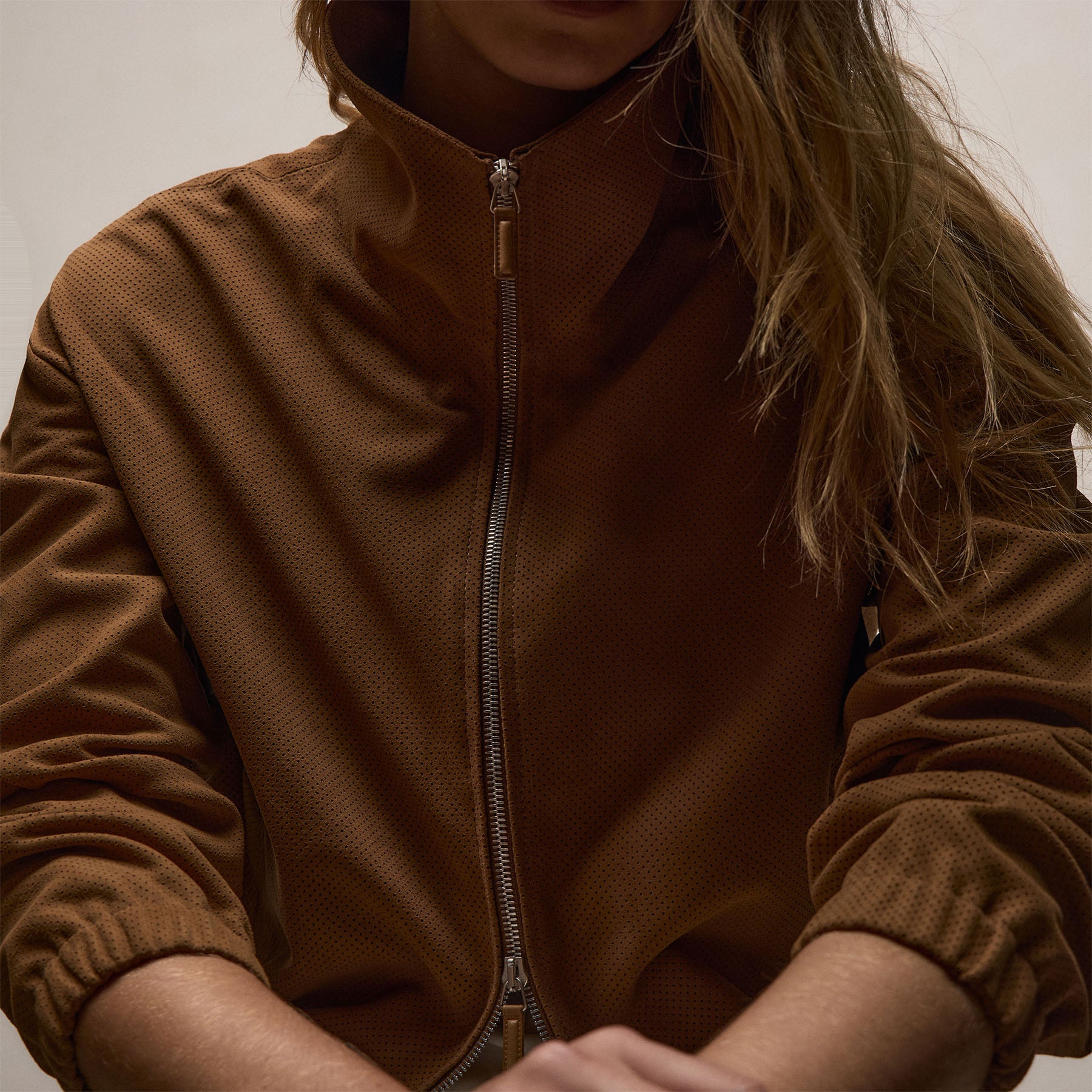 Perforated Suede Blouson Jacket in Gingerbread | James Perse Los Angeles