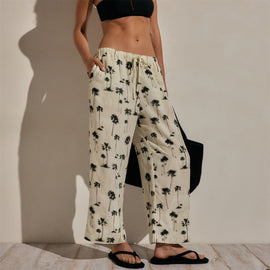 Printed Washed Silk Wide Cuff Pant in Allover Palm Print | James Perse Los Angeles