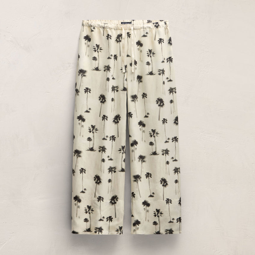Printed Washed Silk Wide Cuff Pant in Allover Palm Print | James Perse Los Angeles