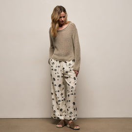 Printed Washed Silk Wide Cuff Pant in Allover Palm Print | James Perse Los Angeles