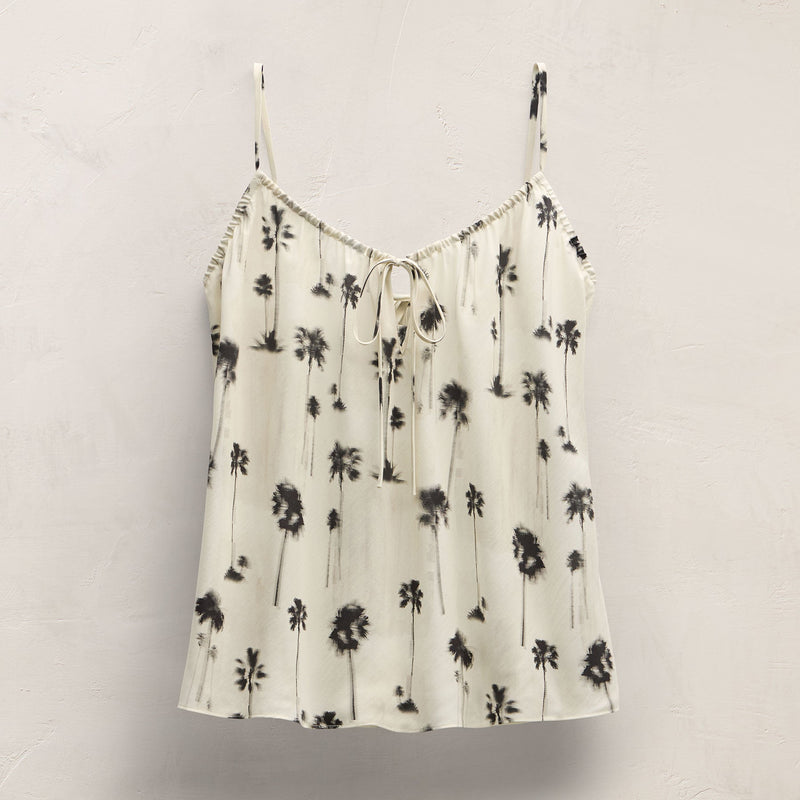 Printed Washed Silk Strappy Cami in Allover Palm Print | James Perse Los Angeles