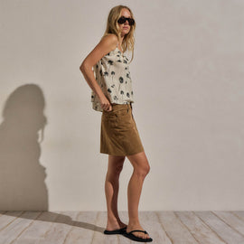 Printed Washed Silk Strappy Cami in Allover Palm Print | James Perse Los Angeles