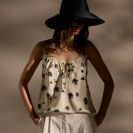 Printed Washed Silk Strappy Cami - Allover Palm Print