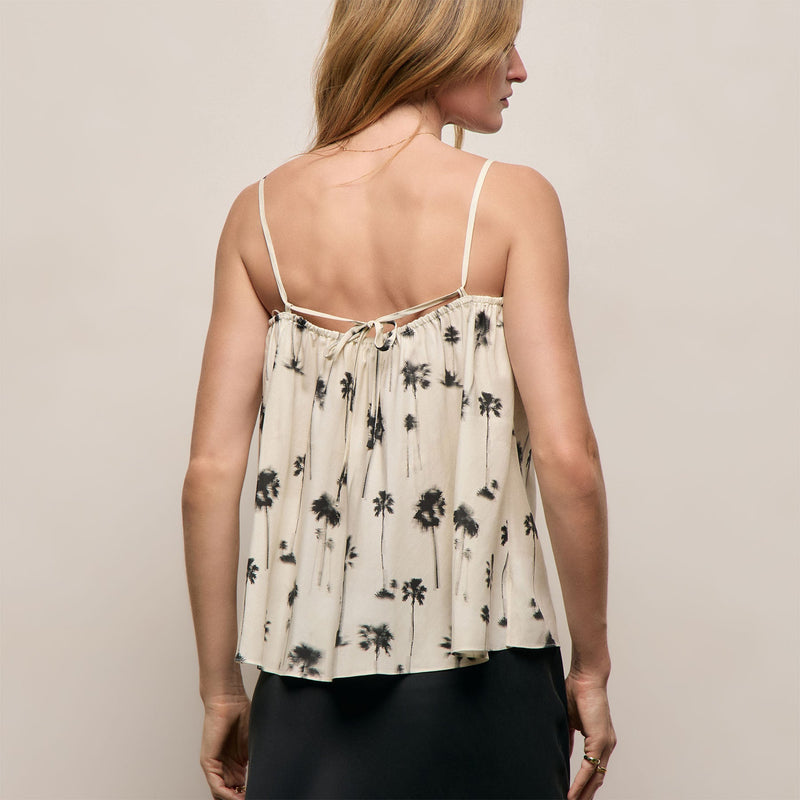 Printed Washed Silk Strappy Cami in Allover Palm Print | James Perse Los Angeles