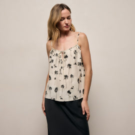 Printed Washed Silk Strappy Cami in Allover Palm Print | James Perse Los Angeles