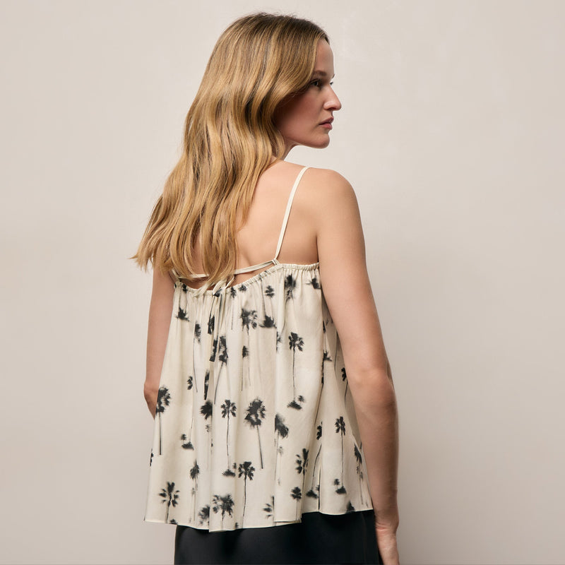 Printed Washed Silk Strappy Cami in Allover Palm Print | James Perse Los Angeles