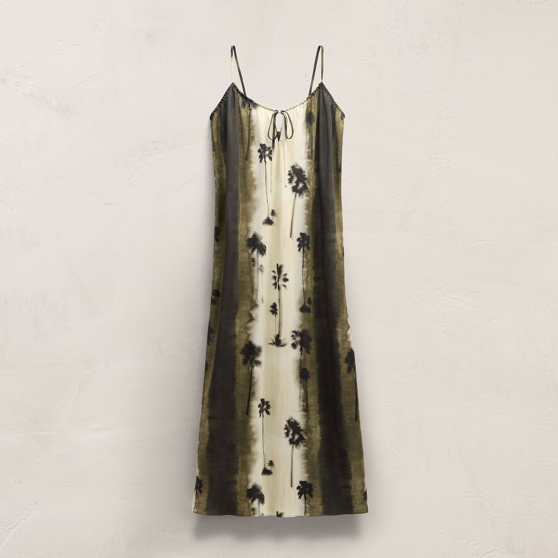 Printed Washed Silk Strappy Cami Dress - Ombre Palm Print