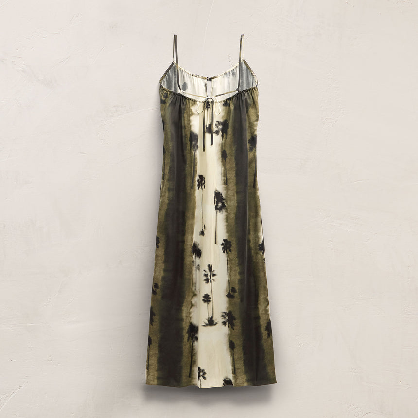 Printed Washed Silk Strappy Cami Dress - Ombre Palm Print