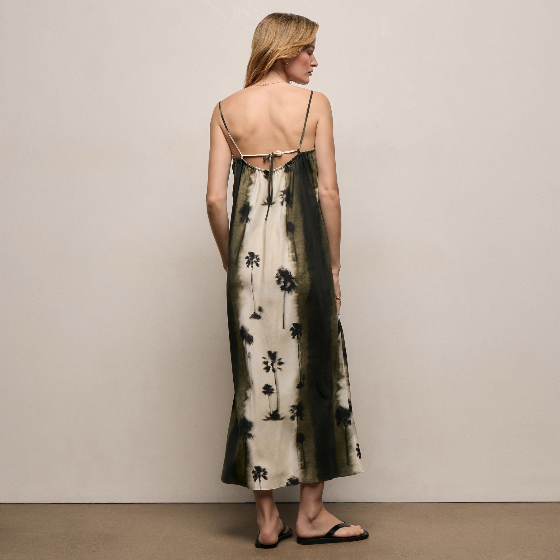 Printed Washed Silk Strappy Cami Dress in Ombre Palm Print | James Perse Los Angeles