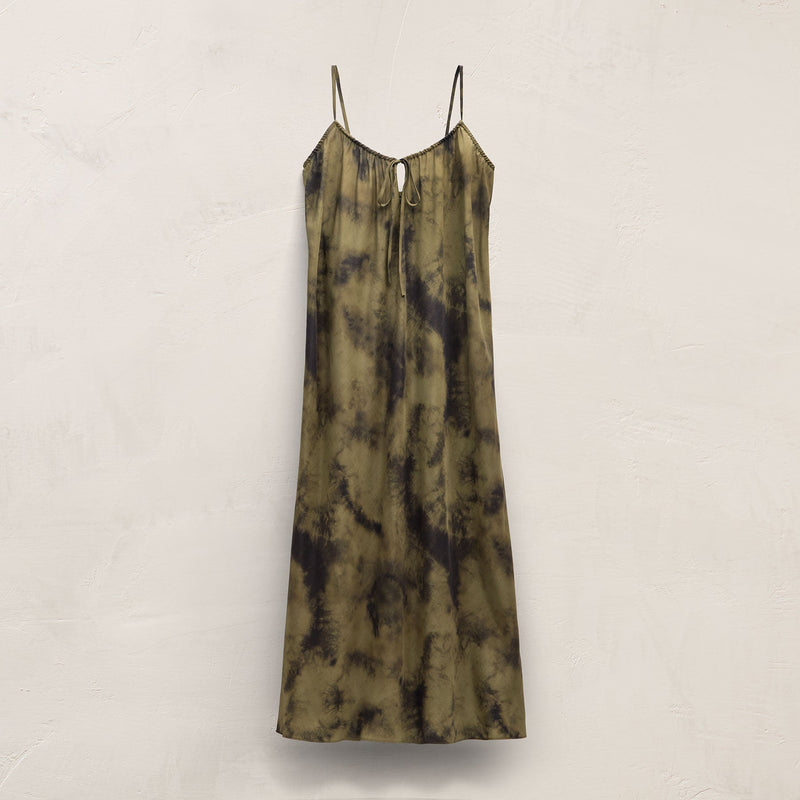 Printed Washed Silk Strappy Cami Dress in Tie Dye Green | James Perse Los Angeles