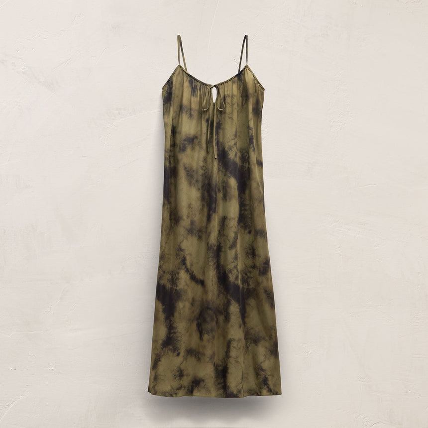 Printed Washed Silk Strappy Cami Dress in Tie Dye Green | James Perse Los Angeles