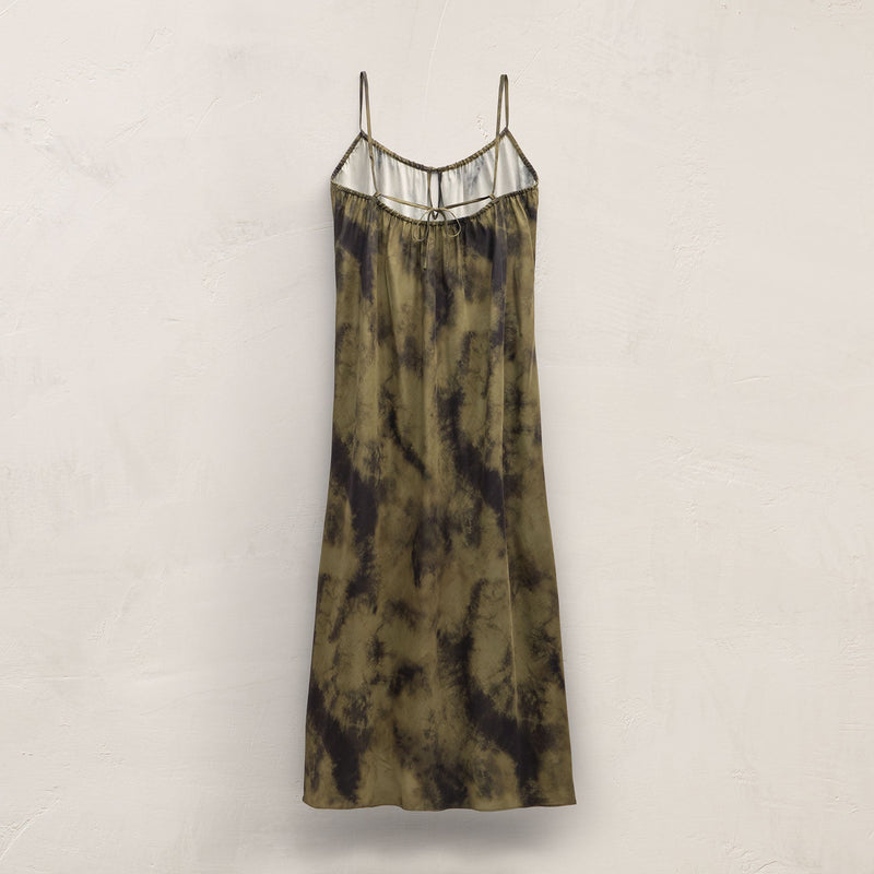Printed Washed Silk Strappy Cami Dress in Tie Dye Green | James Perse Los Angeles