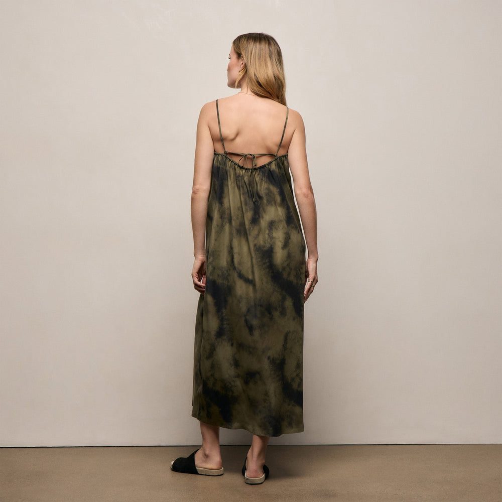 Printed Washed Silk Strappy Cami Dress in Tie Dye Green | James Perse Los Angeles