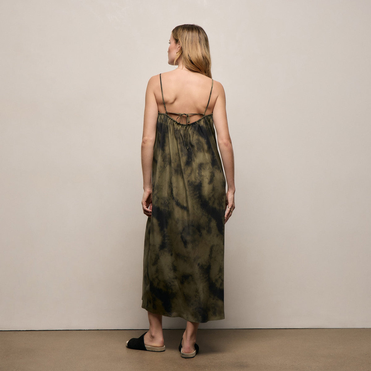 Printed Washed Silk Strappy Cami Dress in Tie Dye Green | James Perse Los Angeles
