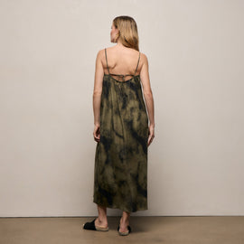 Printed Washed Silk Strappy Cami Dress in Tie Dye Green | James Perse Los Angeles