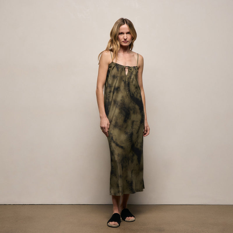 James Perse Printed Washed Silk Strappy Cami Dress