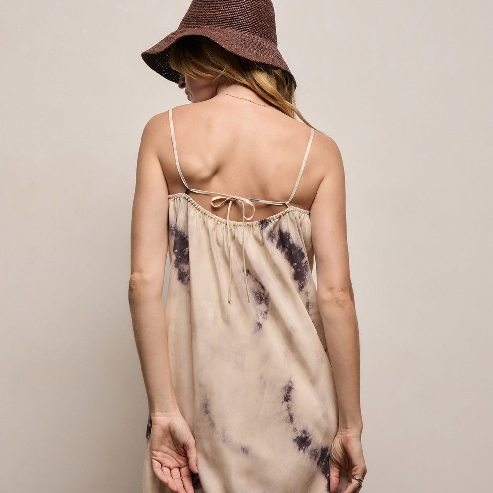 Printed Washed Silk Strappy Cami Dress in Pink Tie Dye | James Perse Los Angeles