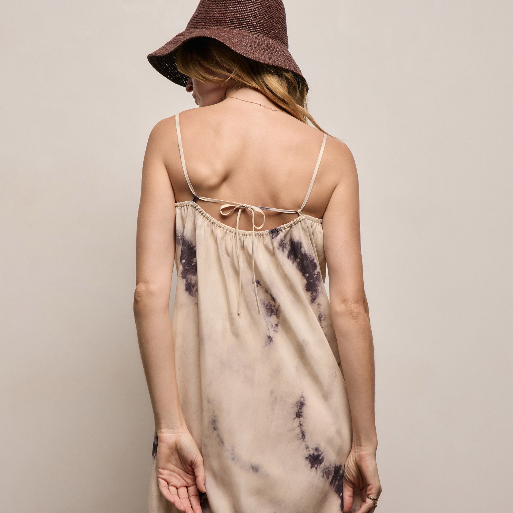 Printed Washed Silk Strappy Cami Dress in Pink Tie Dye | James Perse Los Angeles
